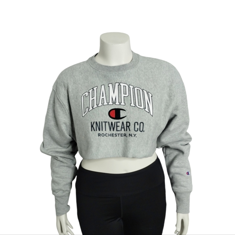 Oversized CHAMPION Cropped Sweatshirt size XS Lt. Grey Streetwear,‎ Grunge,